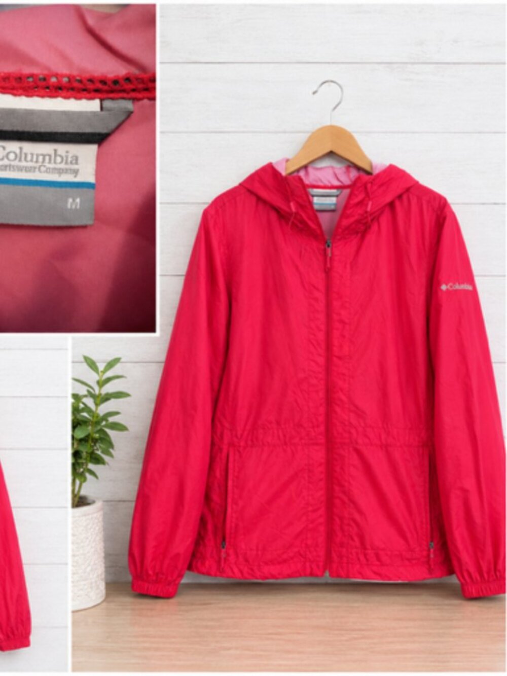 Columbia Women’s Hooded Windbreaker Jacket – Medium – Bright Pink